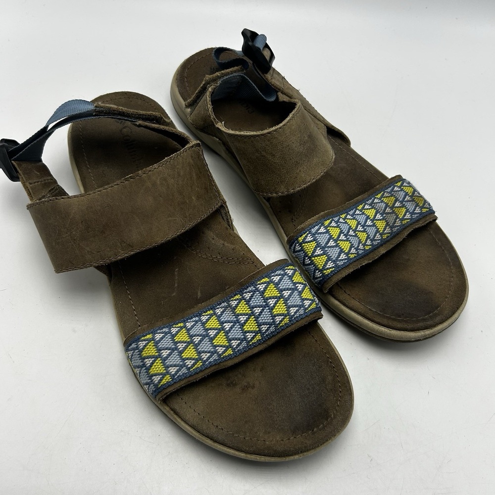 Columbia Sandals Womens 8 Brown Leather Blue Flat Shoes Comfort Casual